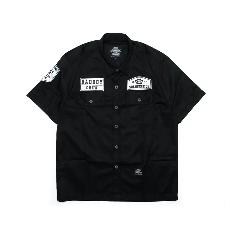 Soldierside Familia Workshirt "TheCREW" Hitam Bordir Putih-Hitam WS197 Kancing Simple kemeja pria  skena 0