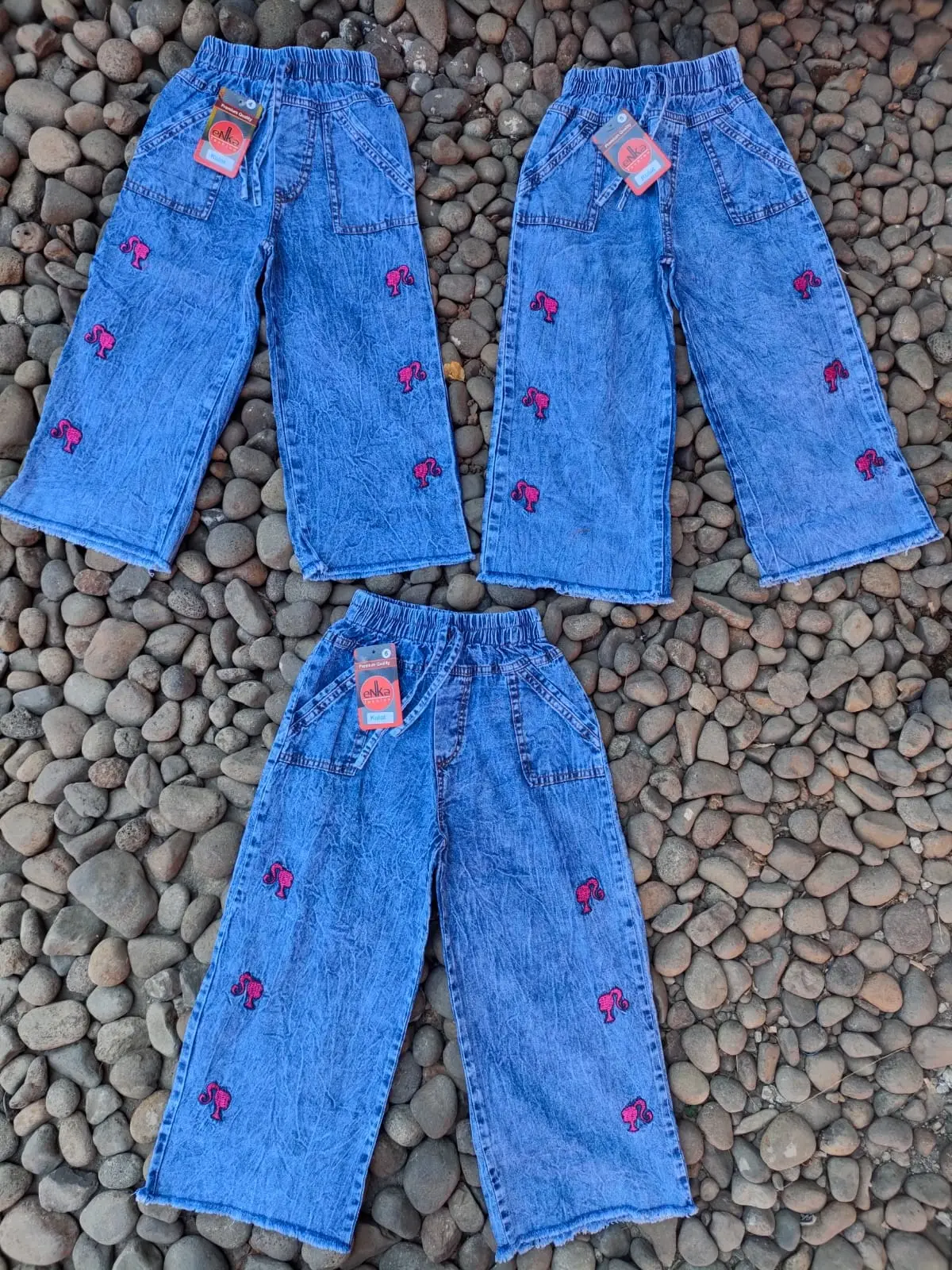 celana kulot/jeans anak anak motif barbie usia (3-10) tahun Santai Jeans Kulot Bordir Perempuan Fashion