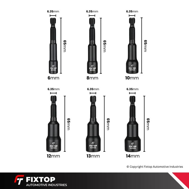 FIXTOP Mata Shock Roofing Magnet 1/4 Hex 6mm 8mm 10mm 12mm 13mm 14mm Magnetic Power Nut Impact Driver 3
