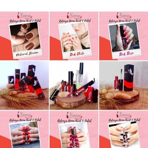 Nauraa  Kutek muslimah  5ml - warna  Red rose (pink)  Nail Art Kuku Henna 6