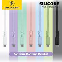 Gambar Kabel Data Wellcomm Fast Charging 3A Flat Silicone Type-C 1M 100cm - BLACK dari wellcommofficialstore Kota Tangerang Selatan 5 Tokopedia