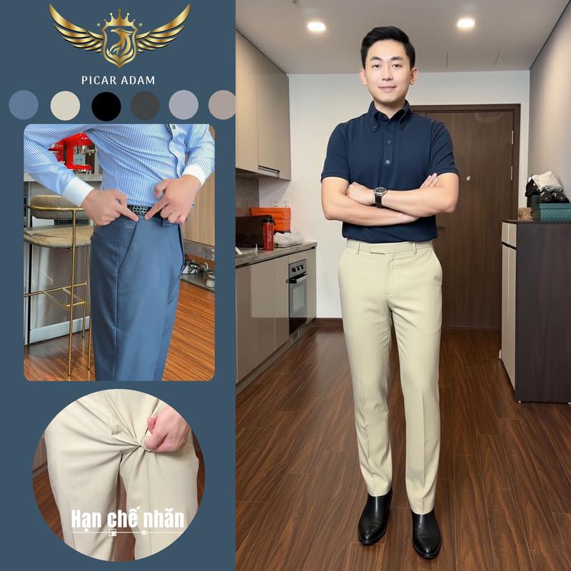 PICAR ADAM Quần âu nam cao cấp chất vải chéo Ý mềm mịn thoáng khí mát mẻ mùa hè,form regulerfit tôn dáng che khuyết điểm chân ,6 màu Ligh Golden Đen ghi đậm Ghi nhạt Be muối tiêu - Menswear pant