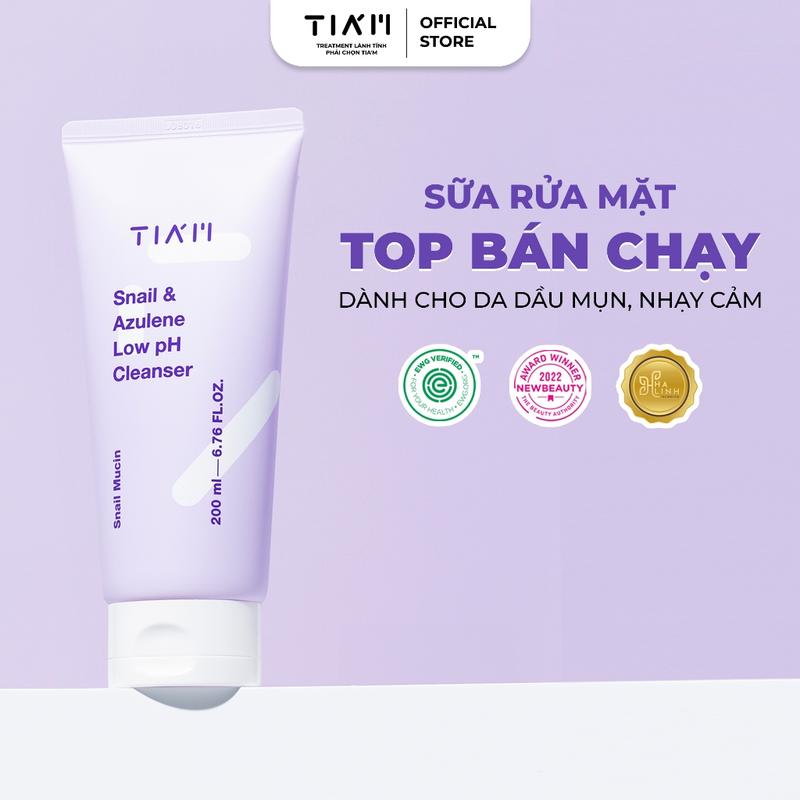   Tun Phạm x Tiam  - Sữa Rửa Mặt Tinh Chất Dịch Lọc Ốc Sên Làm Dịu Và Phục Hồi Dành Cho Da Dầu Mụn Nhạy Cảm TIA’M Snail & Azulene Low pH Cleanser 200ml 