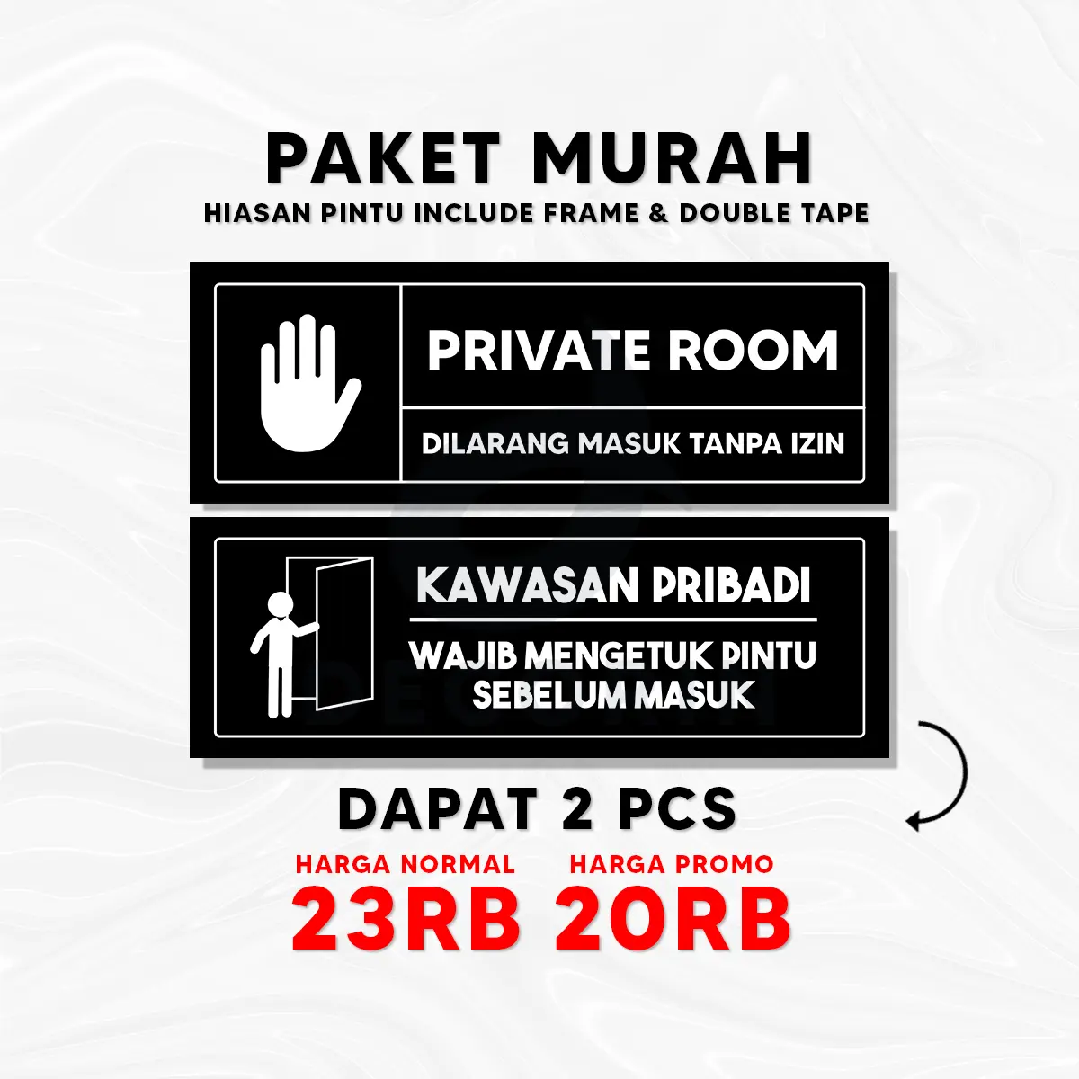 Decorin - Hiasan Dinding Pintu Satu Paket Isi 2 Pcs Ukuran 10x30 Cm Include Frame & Double Tape - HW PAKET MURAH