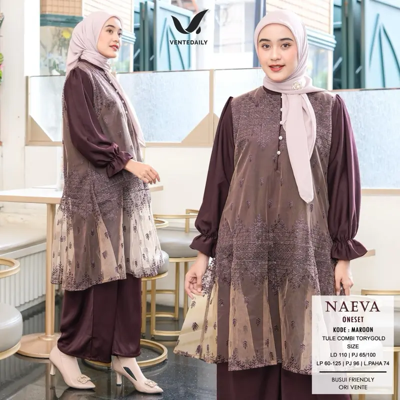 Naeva Hansa Elila One Set Atasan Tunik Brukat Celana Kulot Baju Kondangan Outfit Kondangan Terbaru Setelan 8