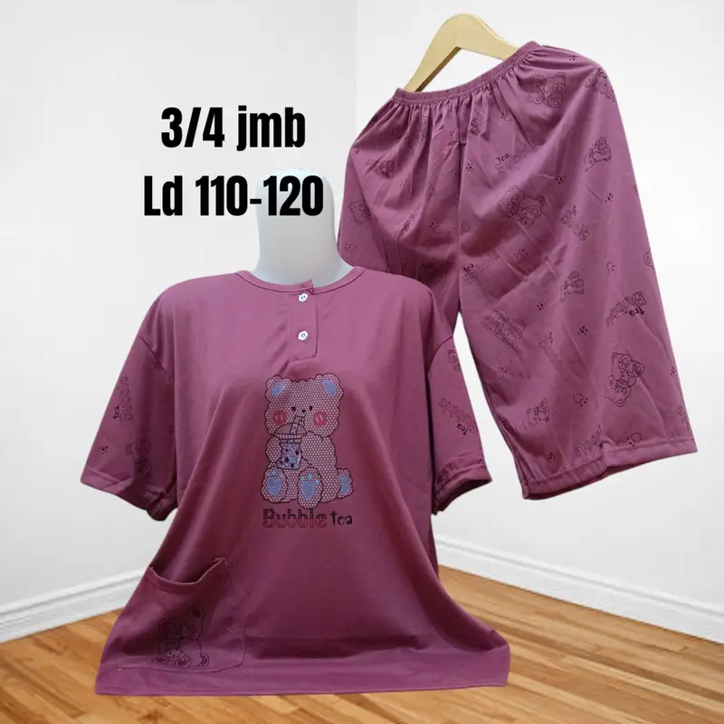 Setelan Baju Tidur Kaos Celana 3/4 Jumbo Big Size Babydoll Wanita 3XL LD 108-120cm 5