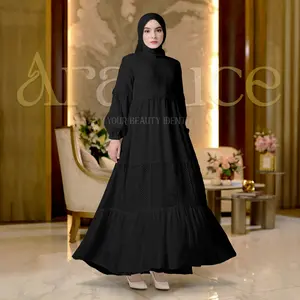 ARALLUCE 048 Gamis Brukat Hitam Elegan Busui & Wudhu Friendly Cocok untuk Ibu Menyusui dan Aktif Penampilan Anggun dan Simple