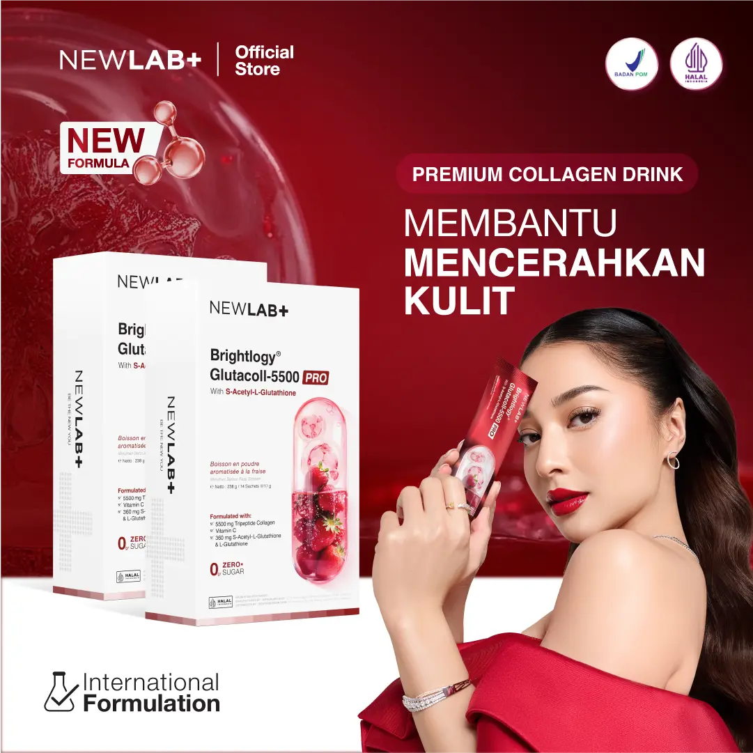 NEWLAB Paket Hemat 2 Box Brightlogy GlutaColl-5500 | Paket Hemat 2 Box C-Gluta | Minuman L-Glutathione & Kolagen | Vitamin C | Membantu Mencerahkan