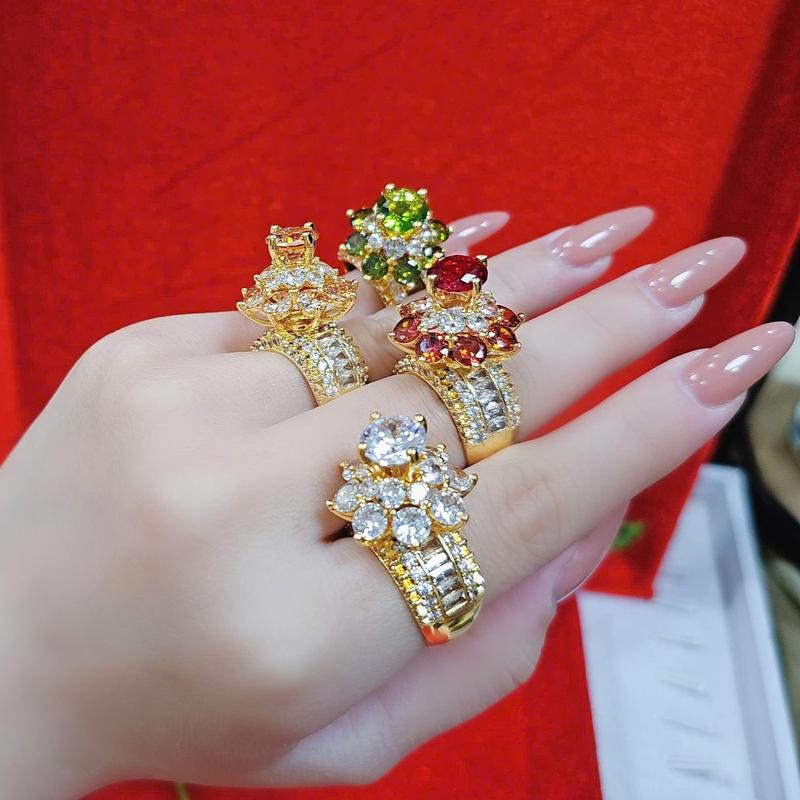  Nhẫn nữ hoàng đá 3 tầng cao 4 màu xanh-trắng-đỏ-trà chất Titan xi kim bền màu hot 