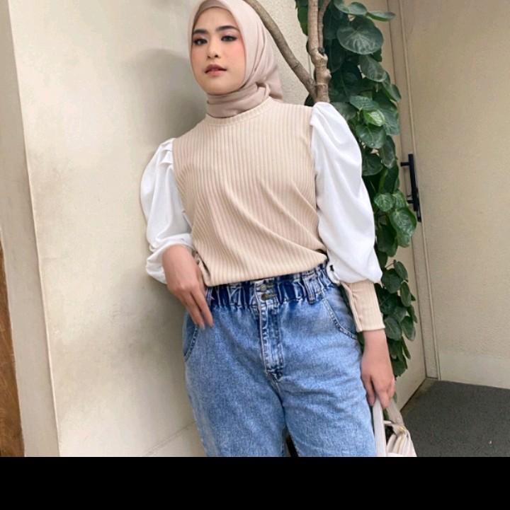 Atasan wanita oat - Atasan kekinian - Puff sleeve tope Cewek Casual 0