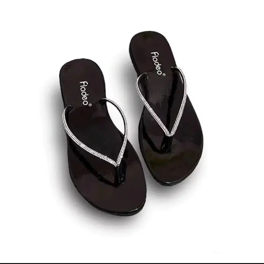 Sandal Jepit Wanita Fladeo/fashion Motif Blink Kristal Sendal Teplek Flat Kekinian Hitam Cream Cewek Perempuan jepitwanita