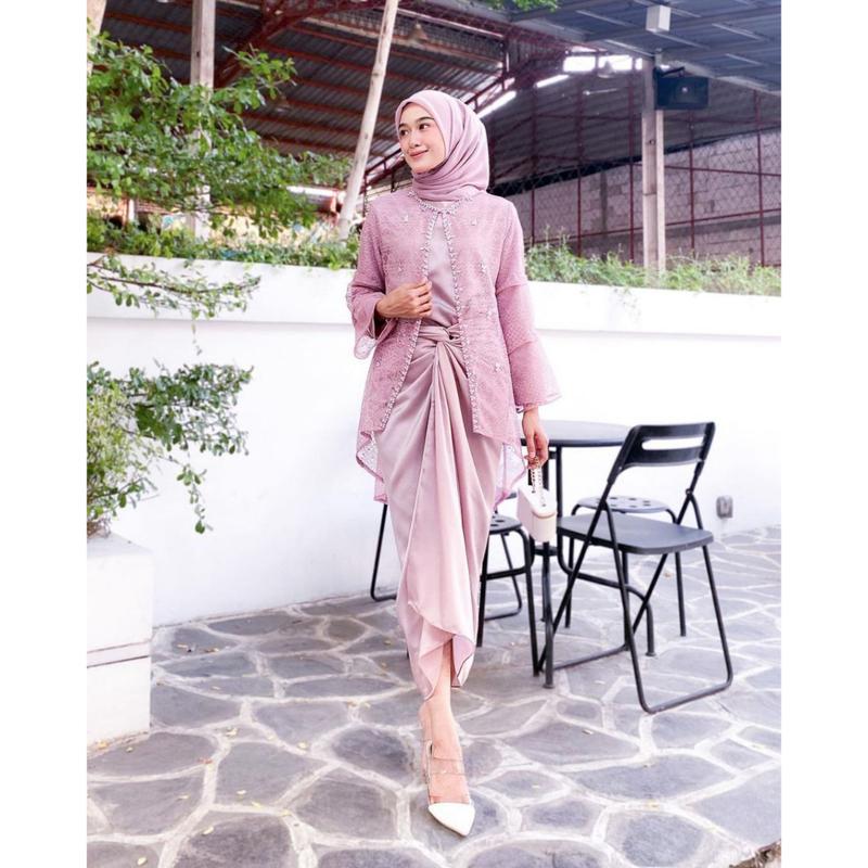 Ori Termurah Oneset Clarisa Outer Brokat Premium - Outfit Kondangan Rok Lilit 5