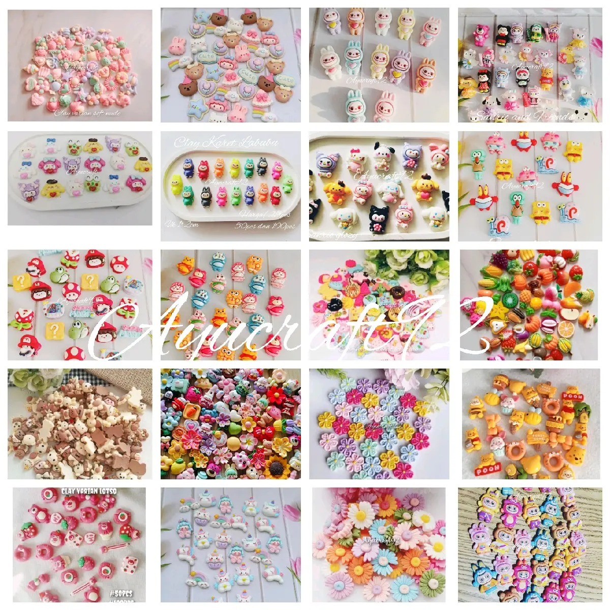 Clay Resin karakter Labubu,Sanrio DLL(100pcs,50pcs N 25pcs Kerajinan