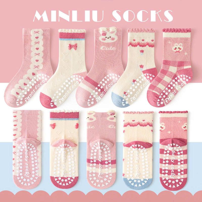  Set 10 đôi tất cổ cao chống trơn trượt Thỏ Hồng và Thỏ Tím cổ cao cho bé gái từ 1 đến 12 tuổi GD123 - Mềm - Mịn - Kháng khuẩn - Thấm hút mồ hôi 