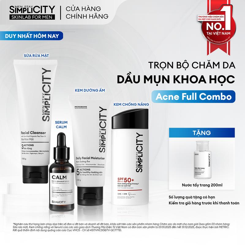 Combo Acne Full Combo trọn bộ chăm da dầu mụn khoa học Men Stay Simplicity