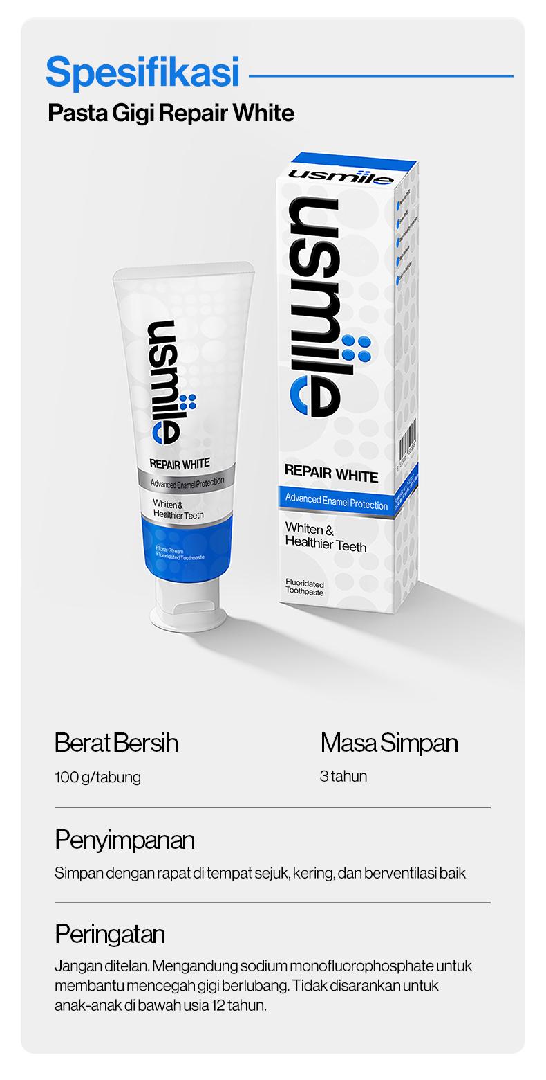 [Live] 2pcs usmile Pasta Gigi Repair White 2x100gr - Whitening Toothpaste & Perbaikan Enamel Napas Segar Tahan Lama | Pemutih Gigi | Whitening Toothpaste | Membersihkan Noda Gigi | Gigi Sensitif | Pasta Gigi Whitening | Penghilang Karang Gigi