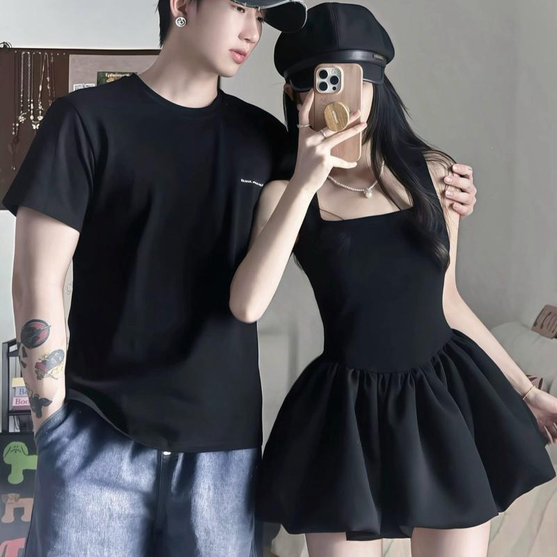 Áo cặp đôi - đồ đôi thun nam nữ đen sát nách váy phồng xinh xắn - FOREVER COUPLE