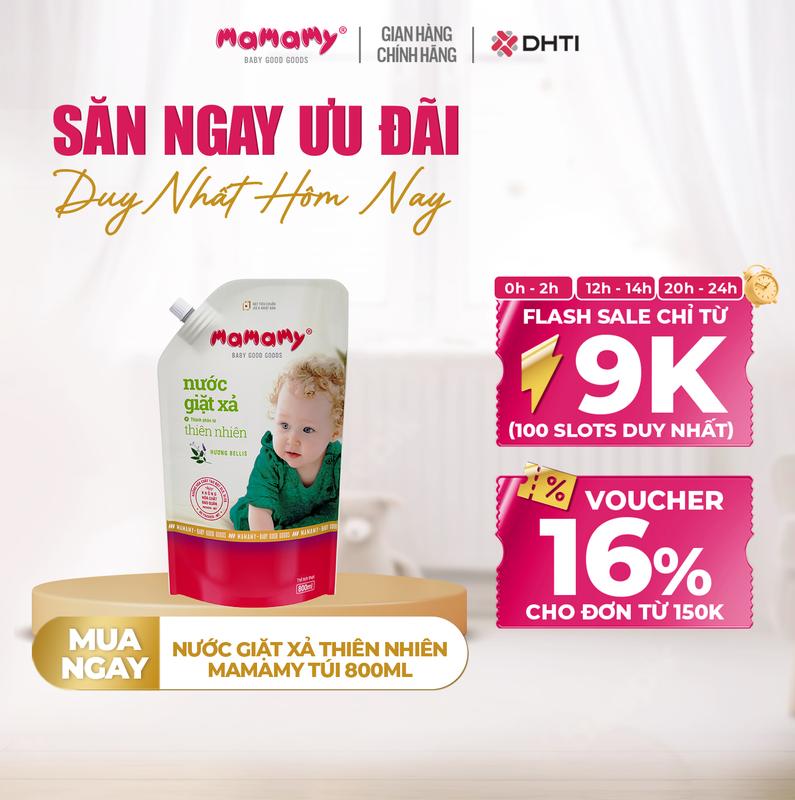 Nước giặt xả thiên nhiên Mamamy 800ml dạng có vòi, an toàn cho bé từ sơ sinh