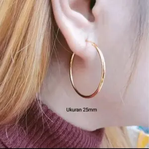 Anting Gipsi Titanium Gold Ukuran 25mm Jumbo Perhiasan Wanita Terbaru Lapis - Gipsi polos 25mm