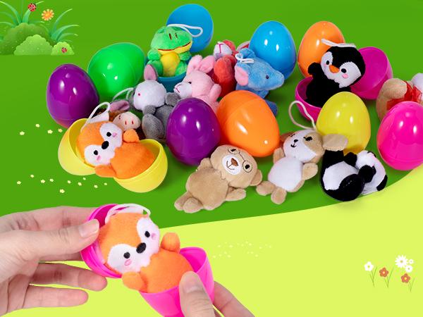 Product Introduction of 24 PCS Prefilled Easter Eggs Filled with Mini Plush Toy for Kids Toddler Easter Basket Stuffers Fillers ,Kids Easter Classroom Prize,Easter Party Favor Favor,Eggs for Easter Egg Hun Gift Multicolor 2