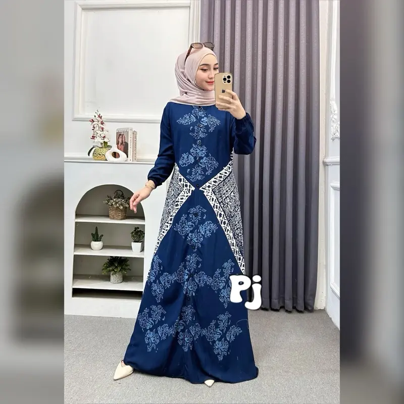 Gamis Rayon Premium Gamis Batik Cap Malaman Gamis twill ori pekalongan cap malaman full kancing Muslim  Kondangan  Wanita Wudhu Dress 3