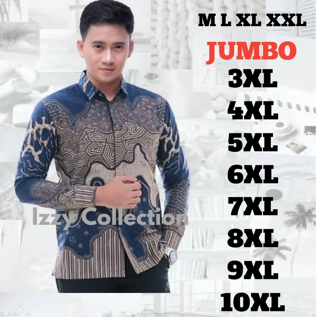 kemeja batik pria jumbo lengan panjang modern