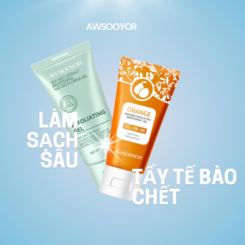 Gel tẩy tế bào chết AWSOOYOR dưỡng ẩm làm sạch da phù hợp cả nam và nữ tẩy da chết nhẹ nhàng cho làn da sạch mịn rosette màu cam