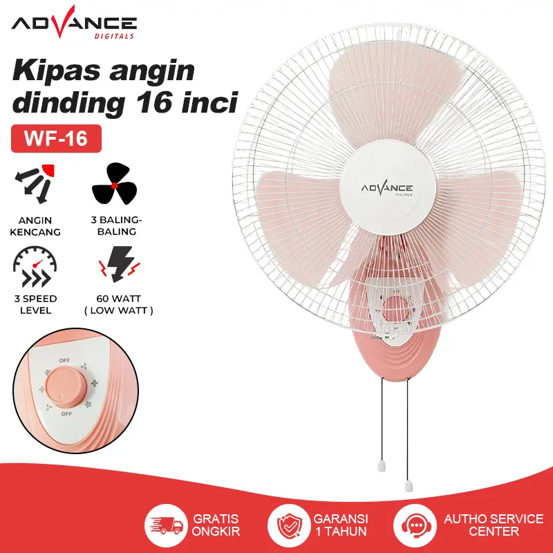 Kipas Angin Dinding Advance WF-16 Kipas Angin Tembok 16 inch Wall Fan 3 Tngkat Kecepatan Garansi resmi 1 tahun