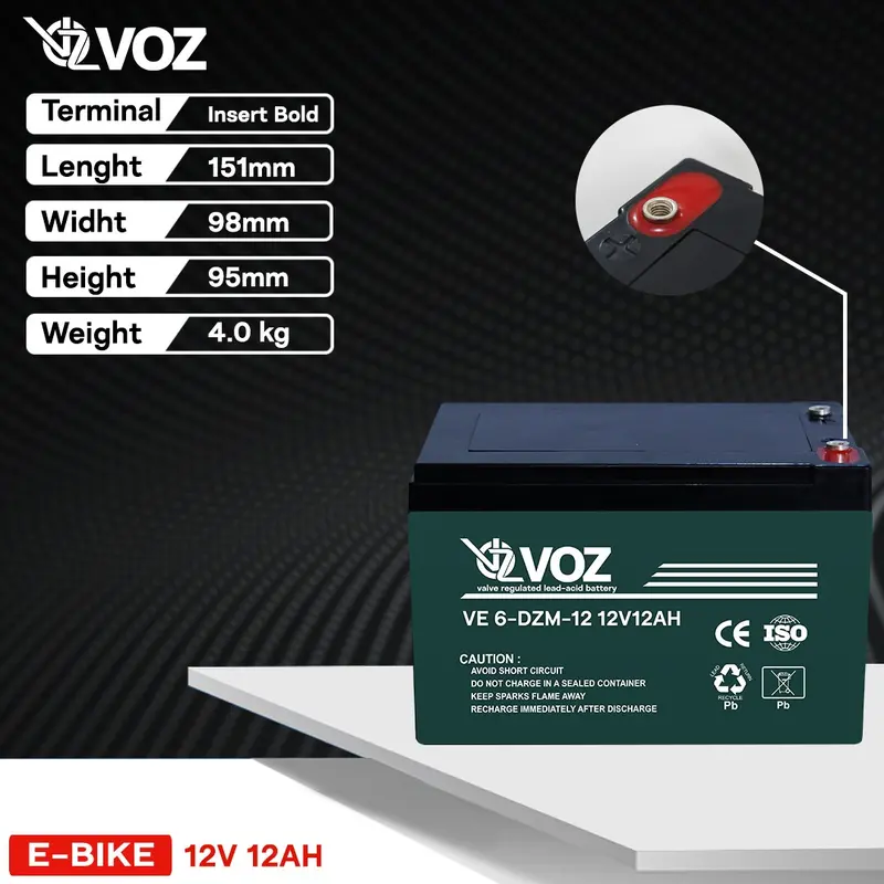 Baterai Sepeda Listrik VOZ 12V 12 Ah - Aki Kering E-Bike - Solar Cell - UPS - BTS 1
