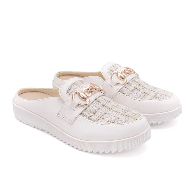 Sepatu Sandal Wanita Mules Flat Slip On Bustong THREE & THREE PPN 12 - Putih/Krim - Shoes 2