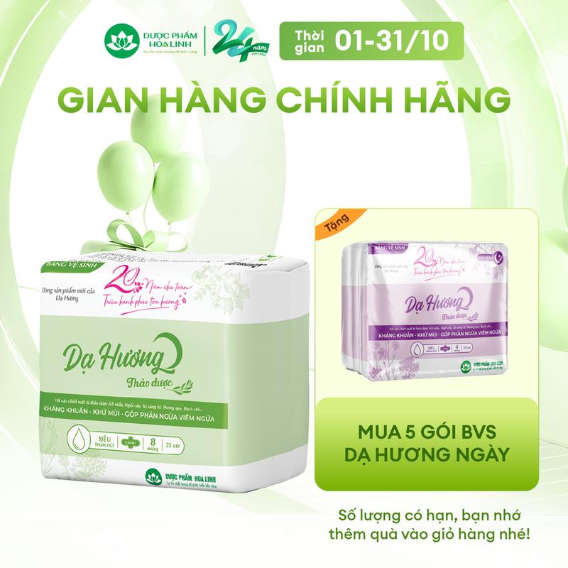 Combo 5 gói băng vệ sinh thảo dược Dạ Hương ban ngày 23cm có cánh (gói 8 miếng)