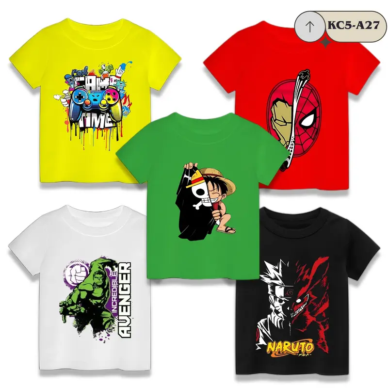 Baju Isi 5 PCS - Kaos anak Laki Laki Campur Motif Dan Warna Umur 1-8 Tahun Katun Fashion 5