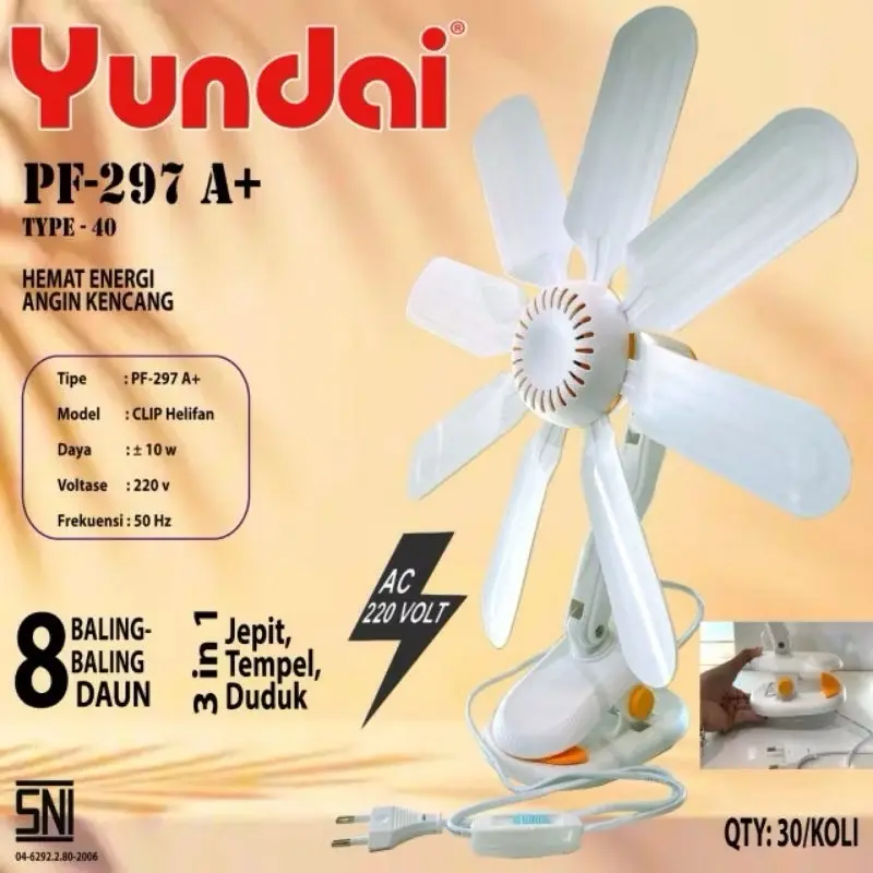 Yundai Kipas Angin Jepit Tatakan Meja 3 in 1 8 Baling Type 40 PF-297A+ Hemat Energi Angin Kencang 10W 220V