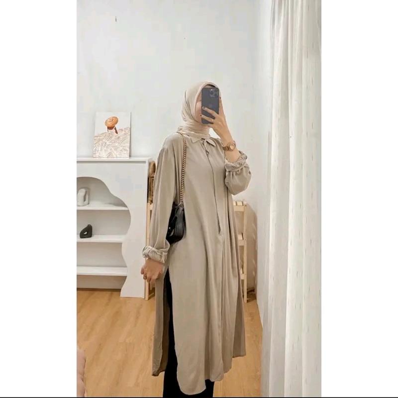 Marsya Dress Tunik Kancing Tangan Panjang Nyaman  Muslim Formal Airflow Atasan Casual 2
