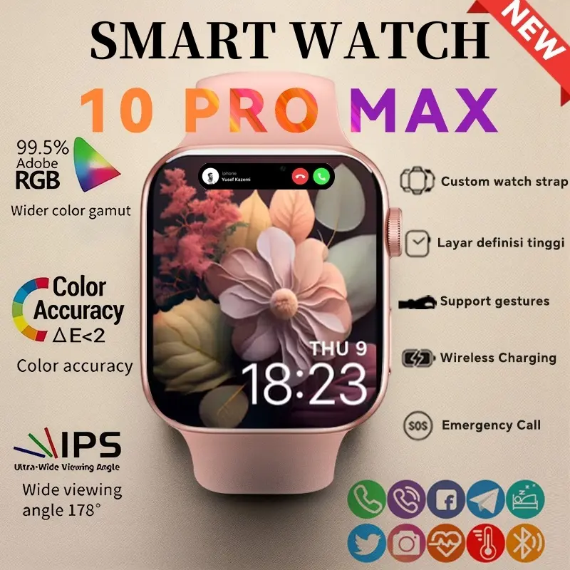 Official Smartwatch 10 Pro Max 100%baruOriginal Mendukung operasi gerakanwith 2.3" HD AMOLED Display  Waterproof  Bluetooth Call Smartwatch wireless charging Dan Ganti Wallpapper Jam Tangan Smartwatch Monitor Detak Jantung