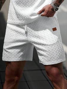 2026トレンド メンズ ヘリンボーン柄ショートパンツ、ドローストリング仕様、夏向けストリートカジュアルハーフパンツ