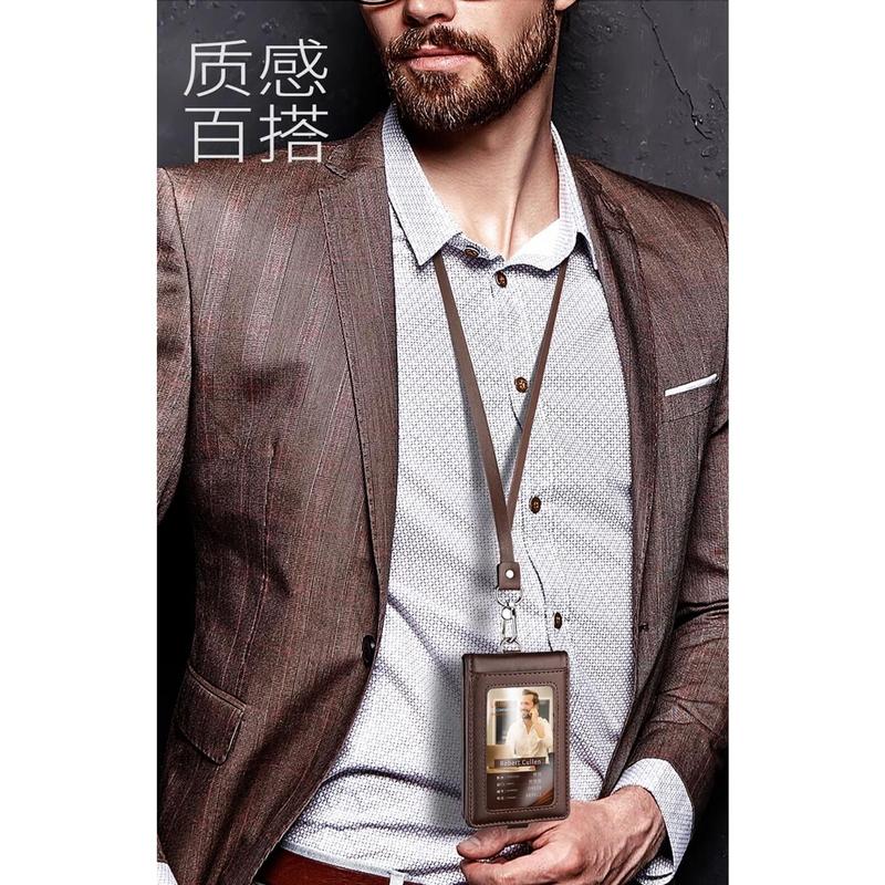 Product Introduction of Real Leather Badge Holder Clear ID Card Pouch Staff Work Chest Cards Name Tag Holders with Lanyard Business Formal Accessories 11