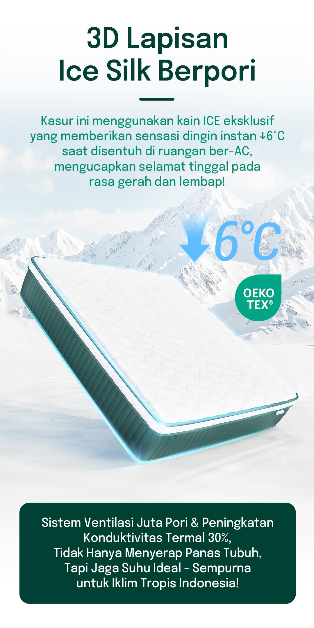 Kasur Busa Spons Pocket Spring Tebal 25cm Lantai Matras Anti Lembab Free Bantal Cooling System 3D Ice Silk dengan Teknologi Dingin & Busa Peppermint Kasur Busa Spons Pocket Spring Tebal 25cm Lantai Matras Anti Lembab Free Bantal Cooling System 3D Ice Silk dengan Teknologi Dingin & Busa Peppermint