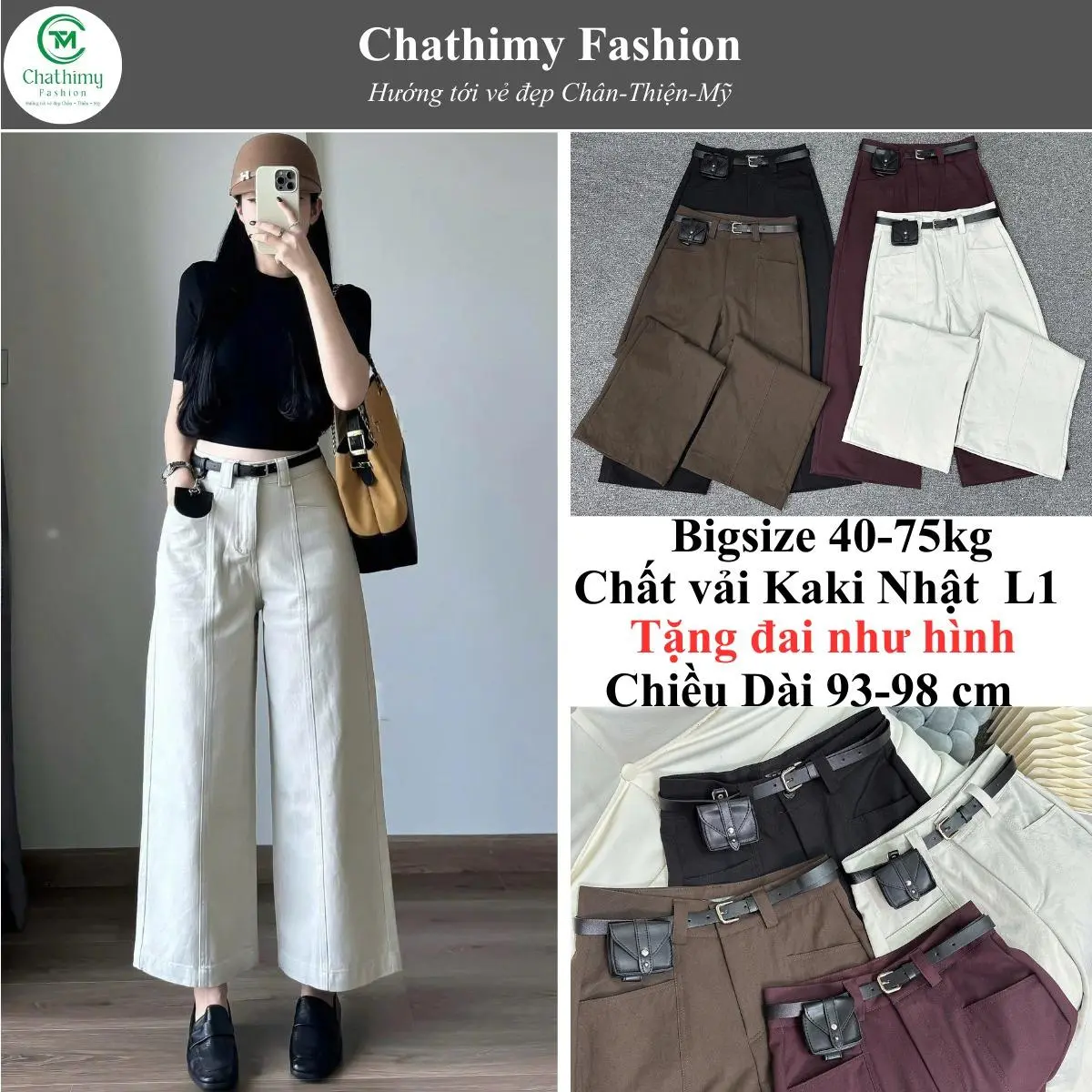 (Mua Quần Tặng Đai), Quần Suông Nữ Bigsize 40-75KG , Chất Vải Kaki Nhật L1 Mềm Co Giãn Nhẹ, Thời Trang Chathimy (6618)
