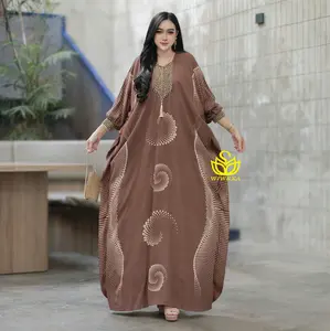 Kaftan Puspa Premium Batik Jumbo Kaftan Lebaran Rayon Gamis Polos Hitam Muslim Nyaman Dress Mewah Lengan 7/8