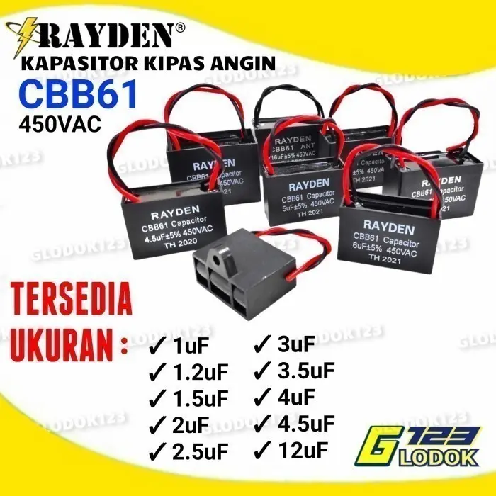 Kapasitor Kipas Angin CBB61 1.5UF 2UF 2.5UF 3UF 3.5UF 4UF 4.5UF I2UF