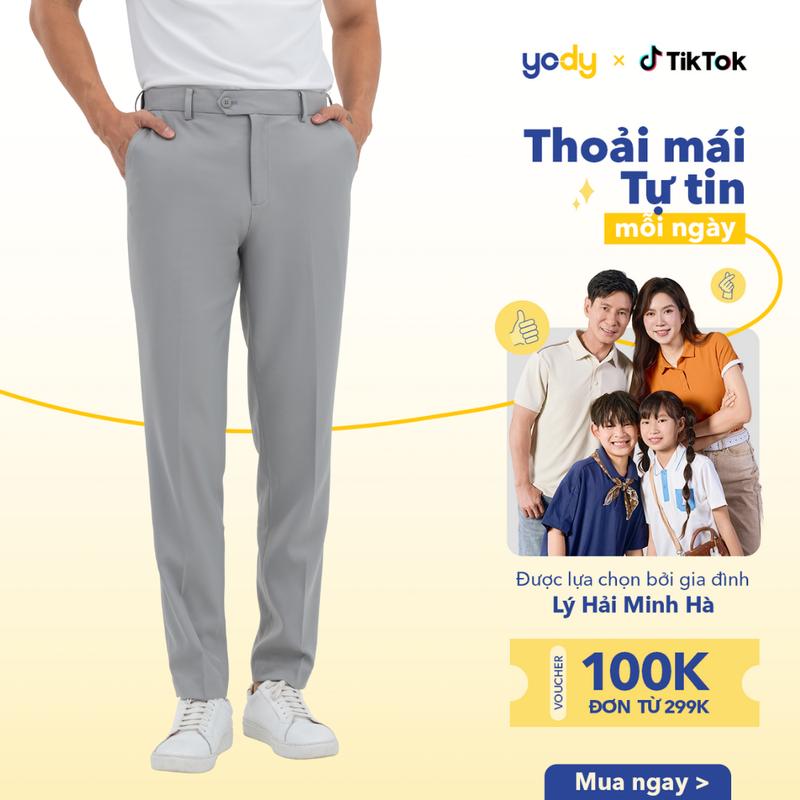 YODY Quần Âu Nam Polyester Nano Solid Cạp Di Động Quốc Dân QAM6039