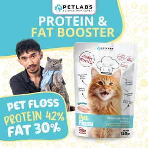 PETLABS Pet Floss Chicken Complementary Topper Protein 42% Lemak 30% Penambah Nafsu Makan Kucing & Anjing Protein Tinggi Lemak Sehat Aroma Ayam Alami