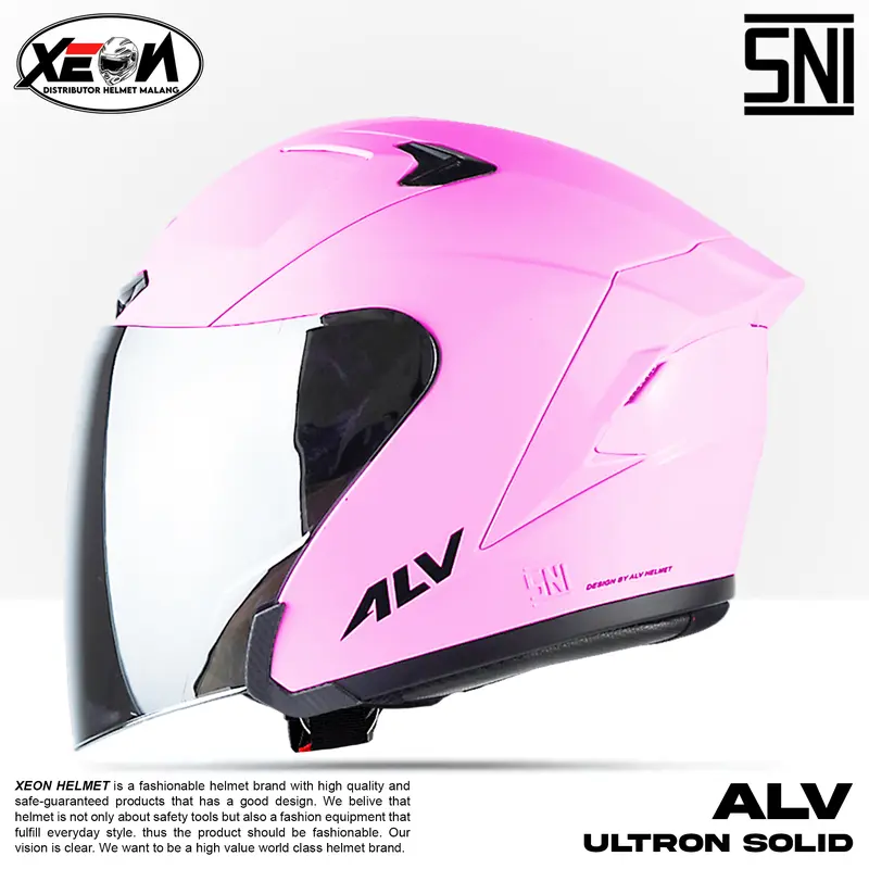 Helm Half Face ALV Ultron Solid Putih dengan Visor Flat Silver/Clear SNI Motorcycle 6