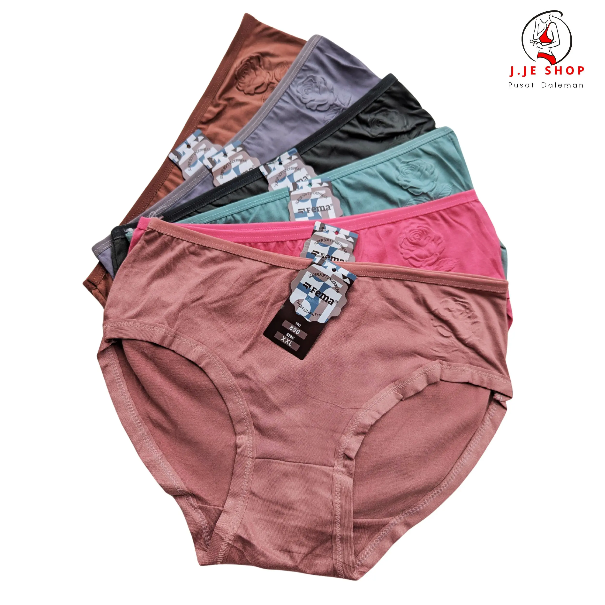 Paket 6 PCS Celana Dalam Wanita FEMA Model Hipster Bunga Minimalis - Katun Lembut Tampilan Cantik Fema 890/888/887