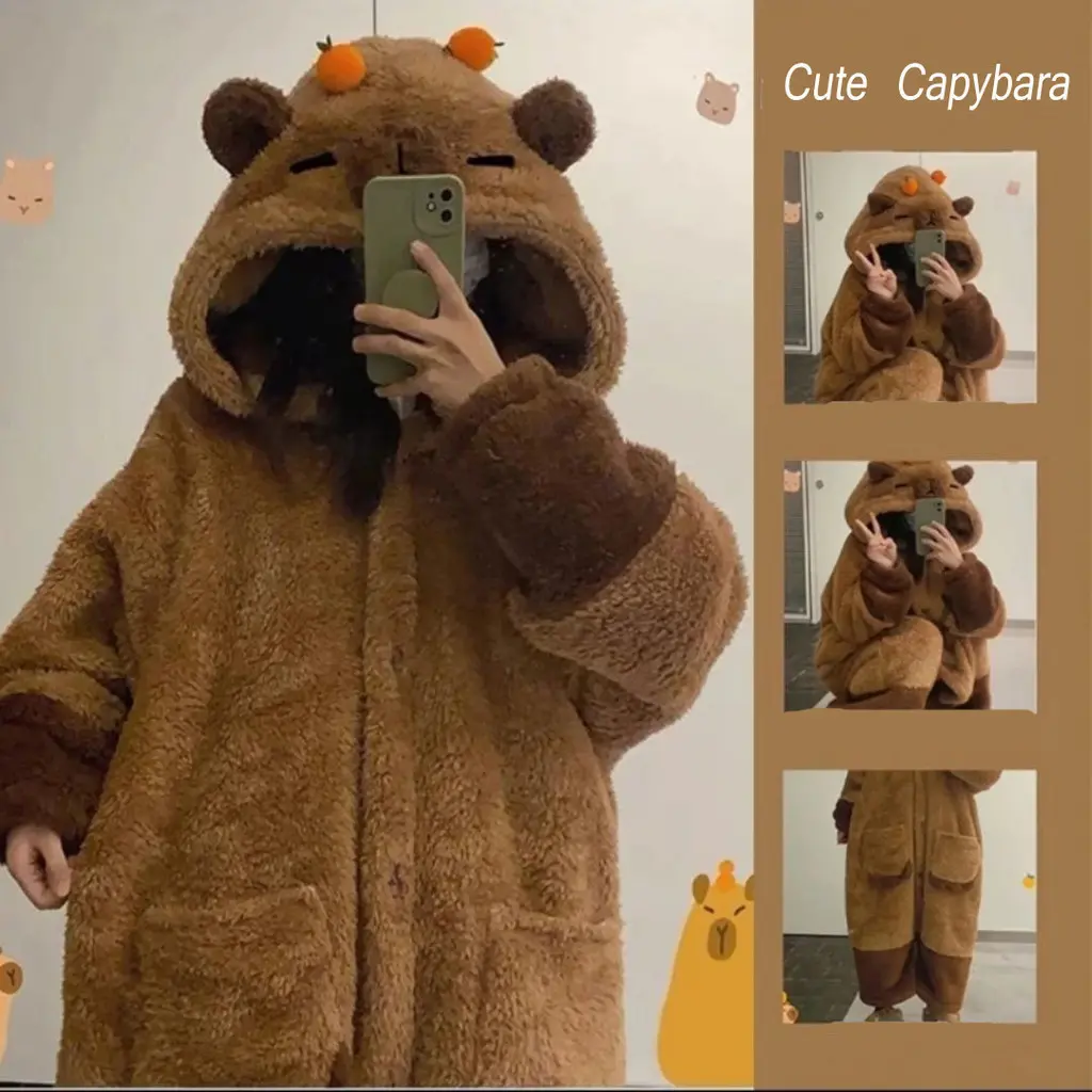 Adult/Kids Capybara Cosplay Costume Robes(without pants) Kigurumi Onesie Anime Nightgown Halloween Cartoon Pajamas