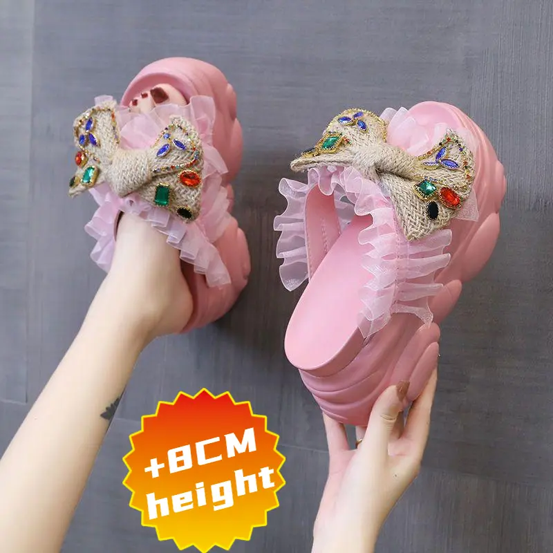 Xăng Đan Đế Xuồng Mùa Hè Đế Dày Cho Nữ, Dép Bánh Xốp, Đế Tăng Chiều Cao, Ren Hoa, Ins, Hợp Thời Trang, Ngoài Trời, Đa Năng