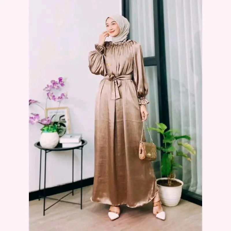 Shahrini Gamis Shimmer shilk Gamis Wanita Terbaru Dres Maxi Mewah Fashion Muslim Polos 0
