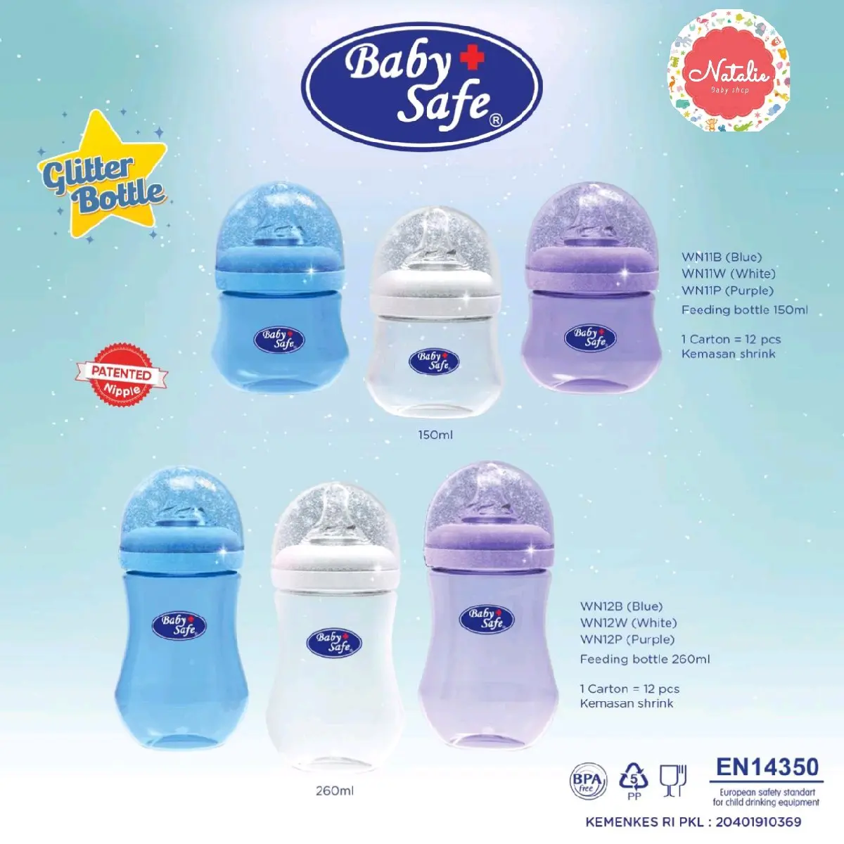 BABY SAFE Botol wideneck Glitter 150ml dan 260 WN11/WN12