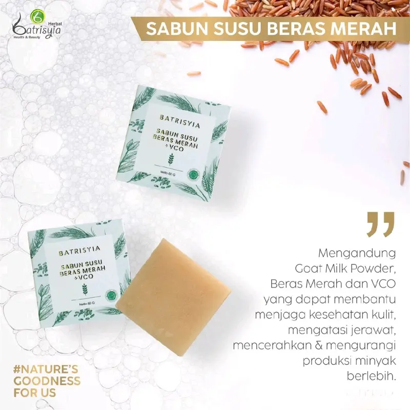 Batrisyia Sabun VCO Beras Merah - Mencerahkan Wajah Berminyak Berjerawat 1